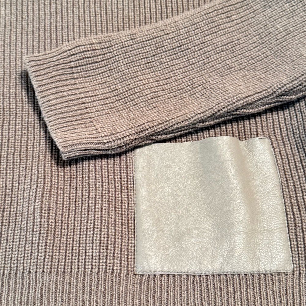 Saint + Sofia Knit Sweater Alpaca Baby Recycled Wool M Faux Leather Greige - Picture 8 of 8